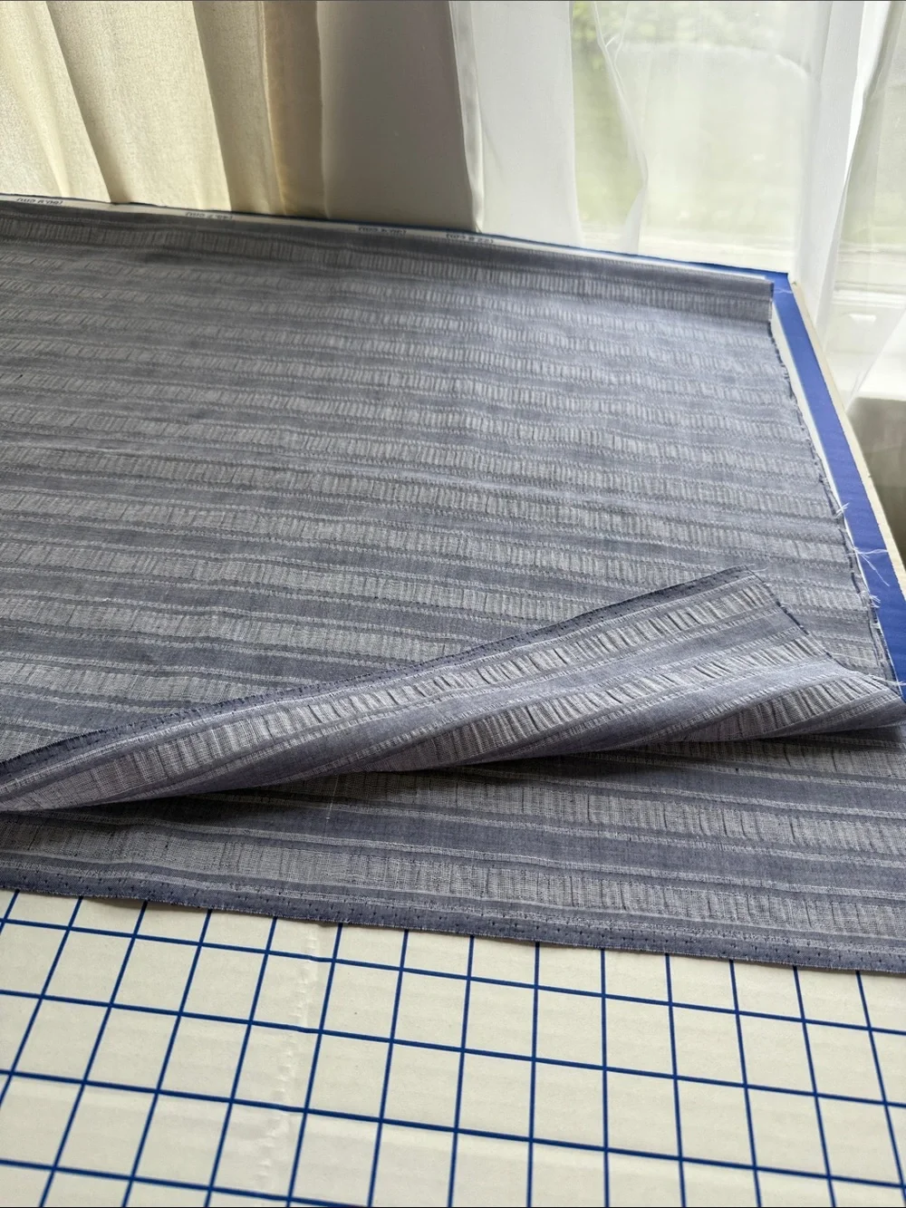 Vintage Blue Gray Yarn-Dyed Woven Stripe Cotton Fabric 1 1/3 Yards x 44”